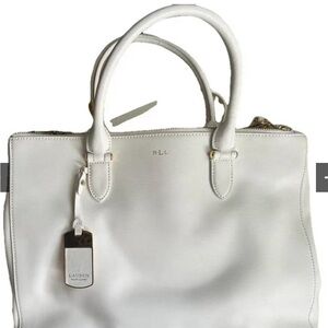 Lauren Ralph Lauren White Leather Structured Tote